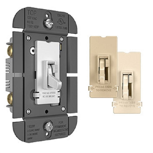 Wattstopper TSDSSL7APTC 250W SSL7A-Compliant LED/ CFL/ Incandescent Single Pole/ 3-Way Toggle Slide Dimmer, Tri-Color
