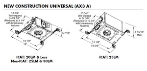 Juno Aculux AX3 A G4 08LM 27K 80CRI 12D ECOD MVOLT ICAT Recessed Lighting 3 inch LED New Construction Adjustable Housing, 800 Lumens, 2700K Color Temperature, 800 Lumens, 12 Degree Spot, Luton Hi-Lume EcoSystem, 1% Dim, 120-277V 