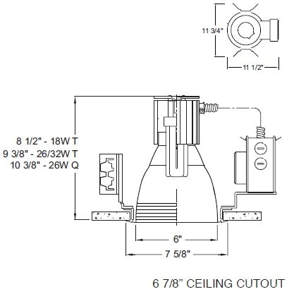 Juno Aculux Recessed Lighting CV6-126-32T-DB120 6" Vertical 26 Watts or 32 Watts Triple Tube CFL Downlight, with 120V Dimming Ballast