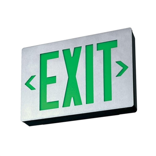 Lithonia LE S 1 G EL N LED Exit Sign Die-Cast Aluminum Single Face Green Letters Battery Backup